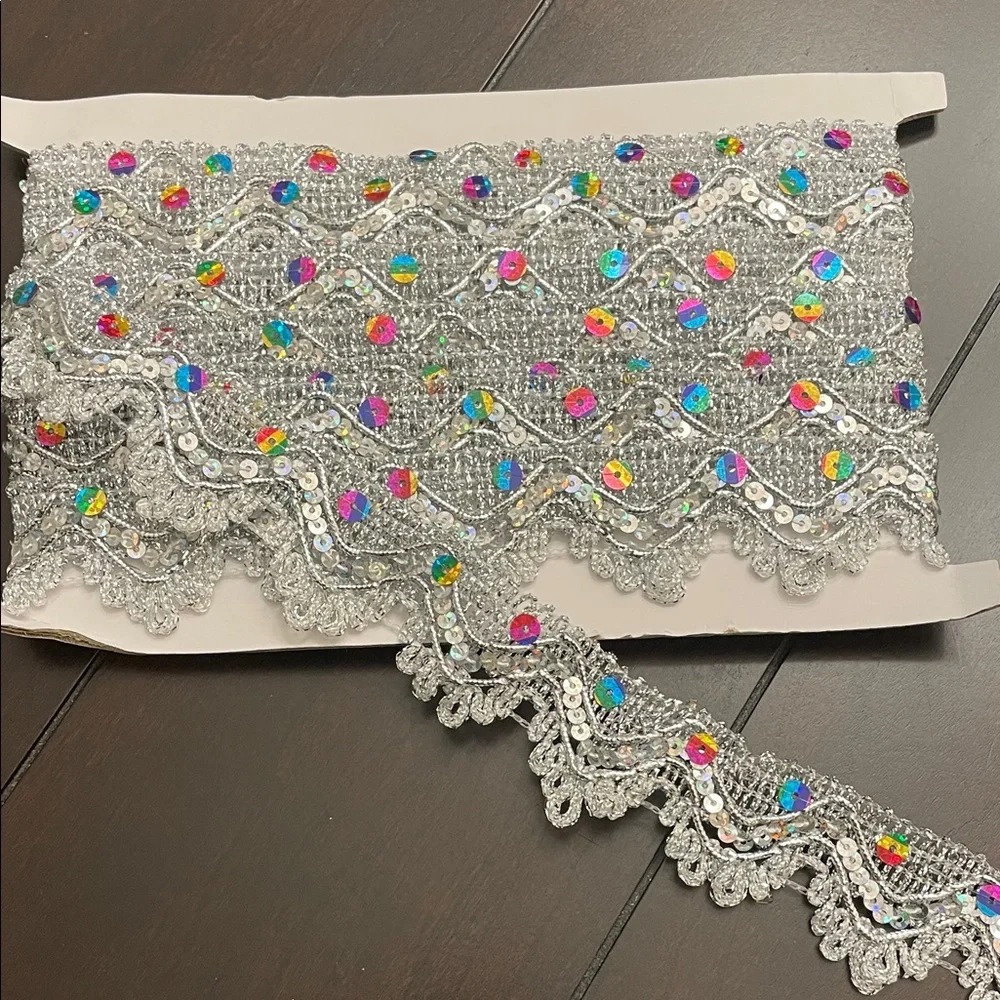 Holiday Time Silver Lace Trim with Multicolor Accents